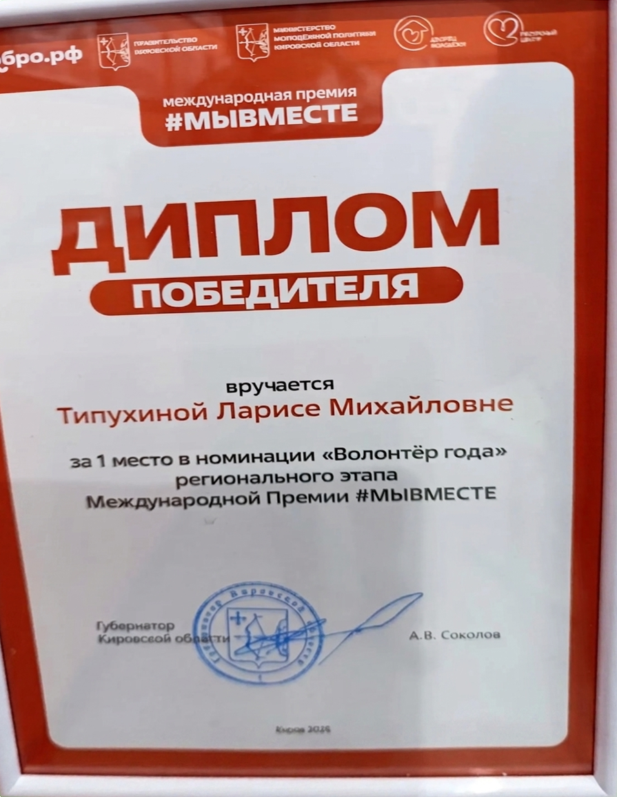 Диплом. Правительство Кировской области; Министерство молодёжной пол